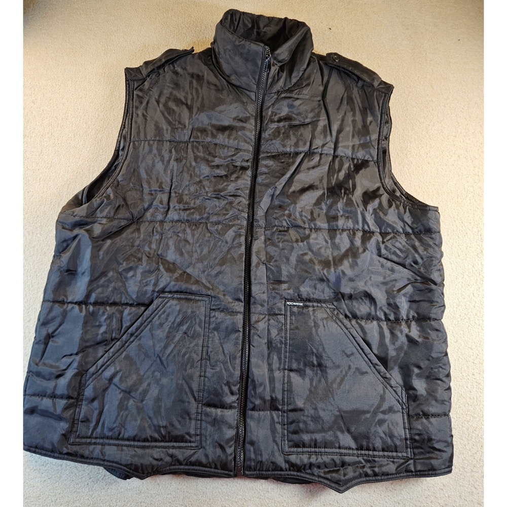 Rocawear Men's 2X Black Quilted Puffer Vest Full Zip Nylon Hip Hop Y2K